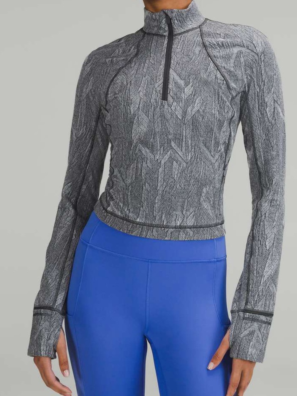 Lululemon Its Rulu Run Half Zip Pullover Grey Chevron Crop Top Size 4 LW3GJUS